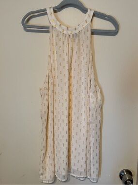 Torrid Ivory & Gold Dot Sheer Sleeveless Size 3X Halter Top. Chiffon Airy Layer